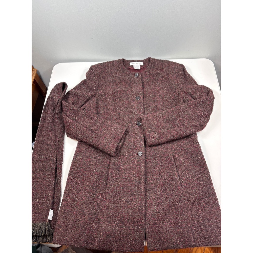 Vintage Jones New York Tweed Wool Blend Car Coat Burgundy w‎ Matching Scarf 16
